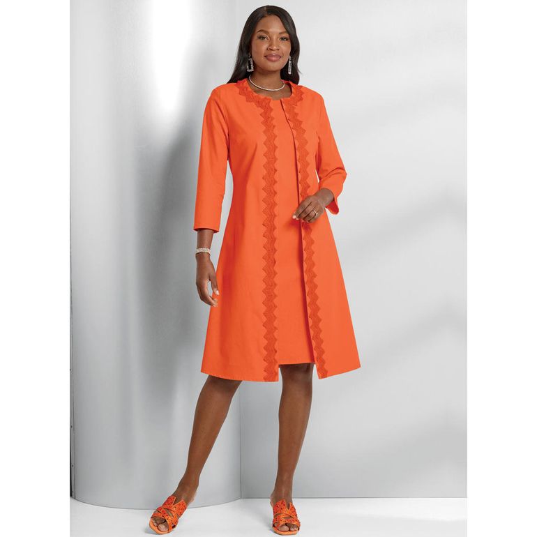 Crochet-Trim Linen Jacket Dress by EY Boutique