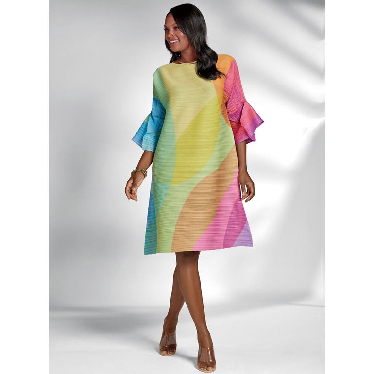 In Full Color Pleated Swing Dress by Studio EY