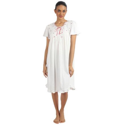 Ribbons and Rosebuds Embroidered Cotton Nightgown by Sante