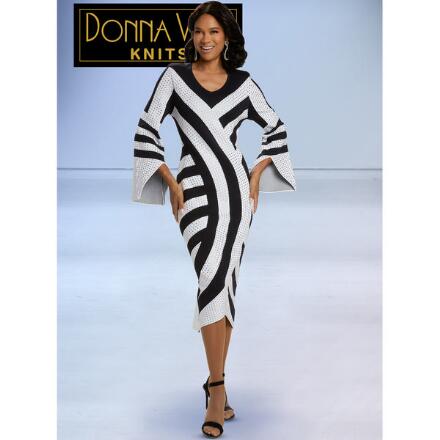 Stripe Jacquard Knit Dress by Donna Vinci