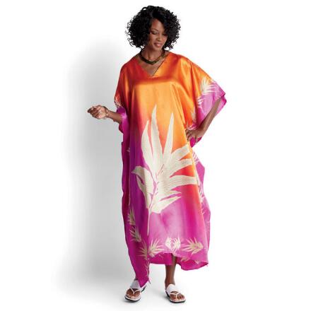 Frondly Print Silky Long Caftan by EY Signature