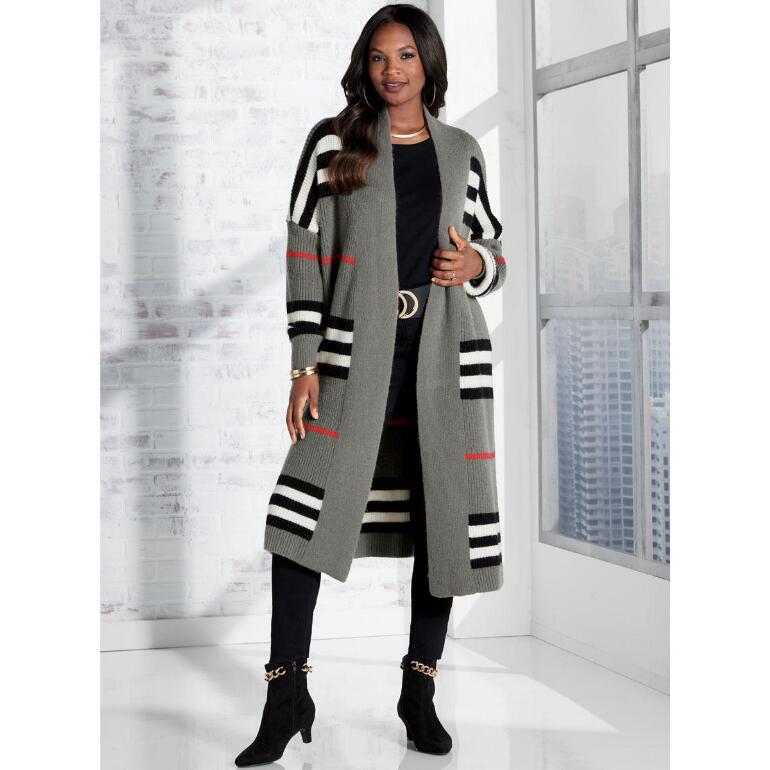 Designer Stripes Cardigan Jacket by Luxe Moda