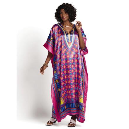 Bright On Print Silky Long Caftan by EY Signature