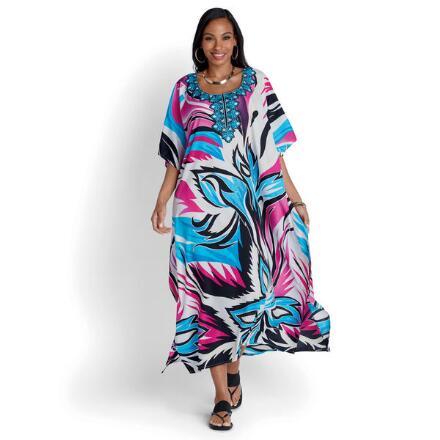 Outburst Print Microfiber Long Caftan by EY Signature