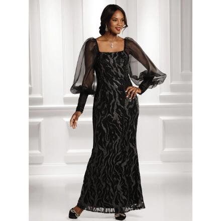 Center Stage Sheer-Sleeve Gown by EY Boutique