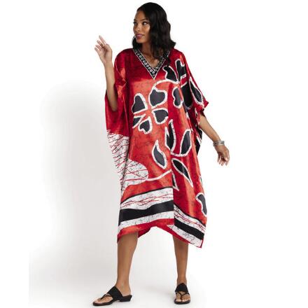 Tricolor Print Silky Short Caftan by EY Signature