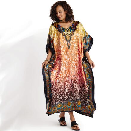 Profusion Print Silky Long Caftan by EY Signature