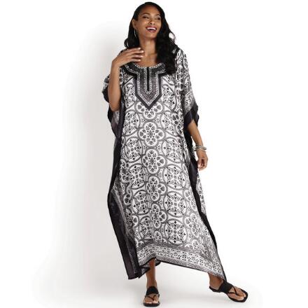 Moresque Print Silky Long Caftan by EY Signature