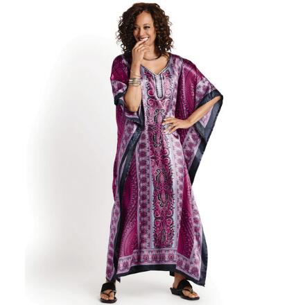 Symmetry Print Silky Long Caftan by EY Signature