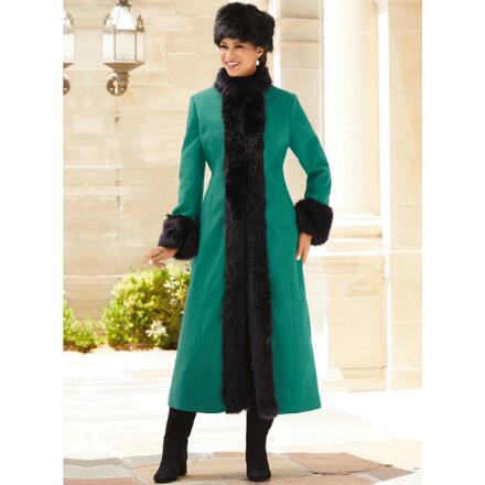 Royal Faux-Fur Trim Coat and Hat Set by LUXE