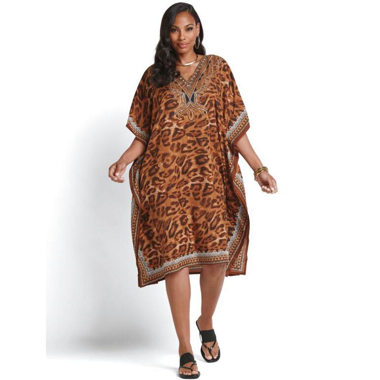 Leopardess Print Microfiber Short Caftan by EY Signature | Especially Yours
