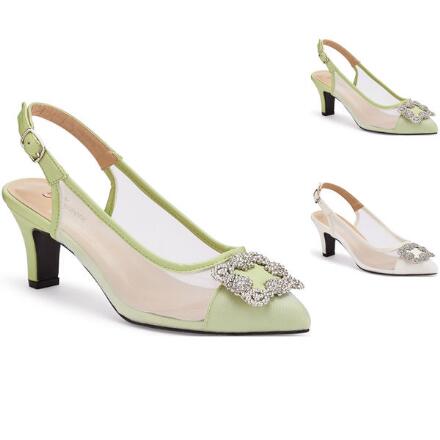 Sheer Jeweled Slingback Heels by EY Boutique